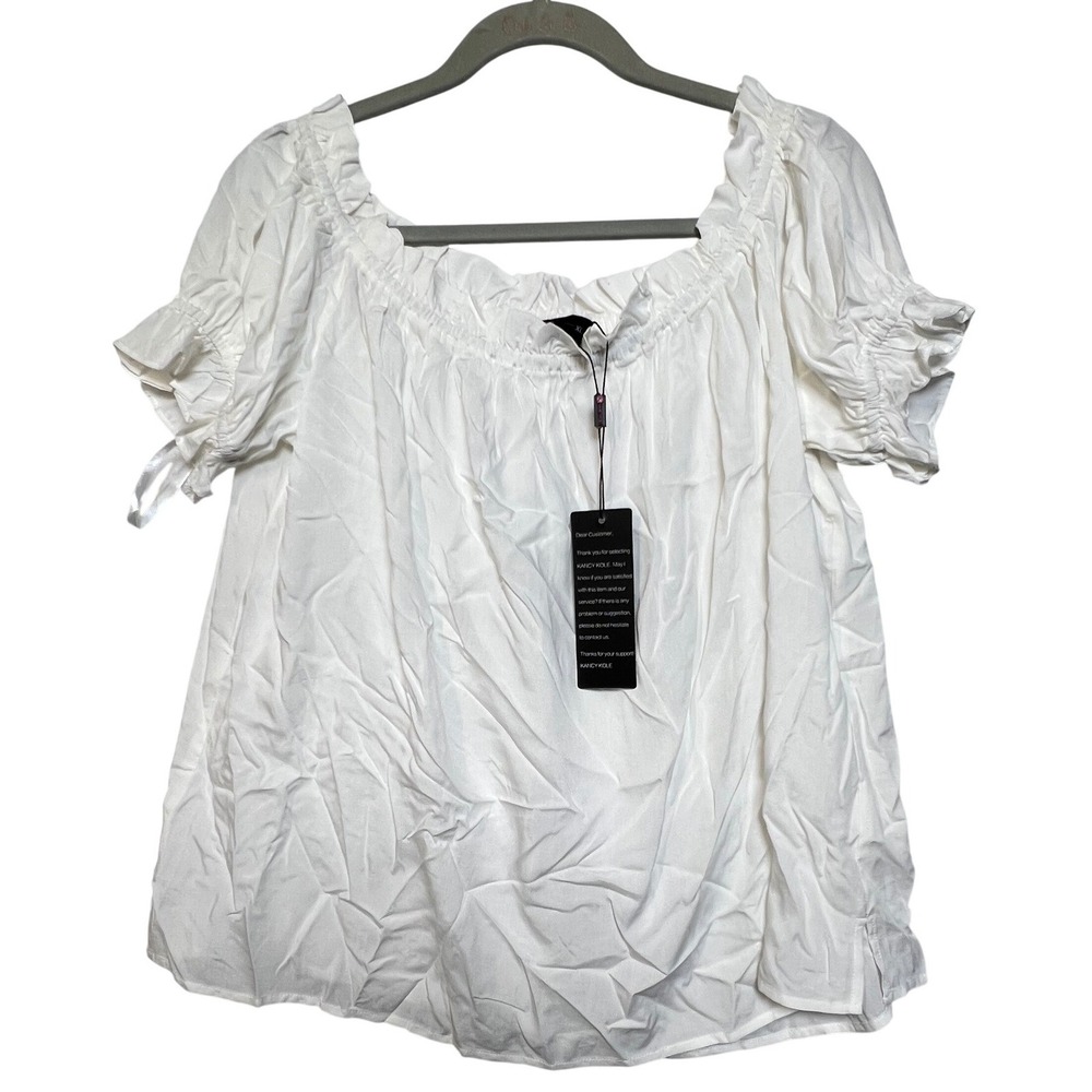 Kancy Kole Womens Blouse Off Shoulder Smocked Peasant XXL White Short Sleeve Top